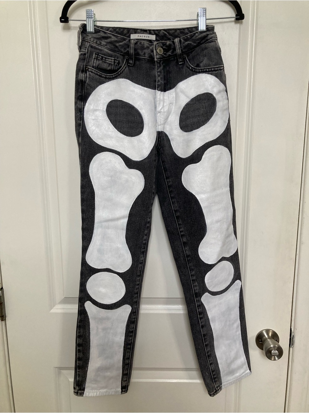 PACSUN Women Skeleton Customized High Waist Straight Mom Jeans 23 Goth Y2K
